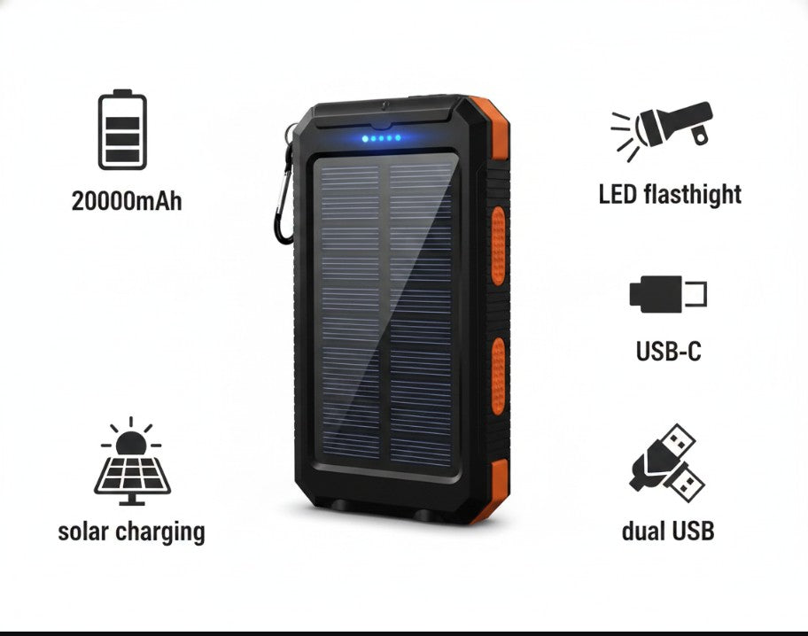 Nunca te quedes sin batería | Power Bank Solar 20.000 mAh