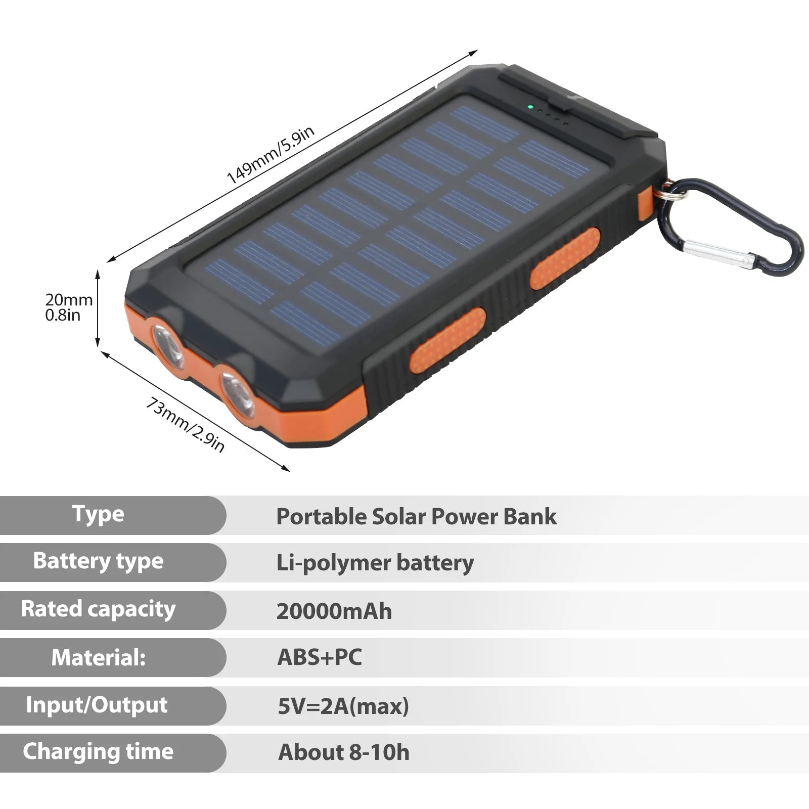 Cargador solar portátil de 20 000 mAh